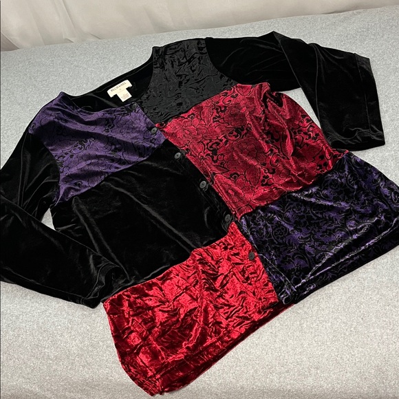 Bechamel Tops - Bechamel Black Velvet Button Top Light Jacket 1X Patchwork Whimsigoth Moody
